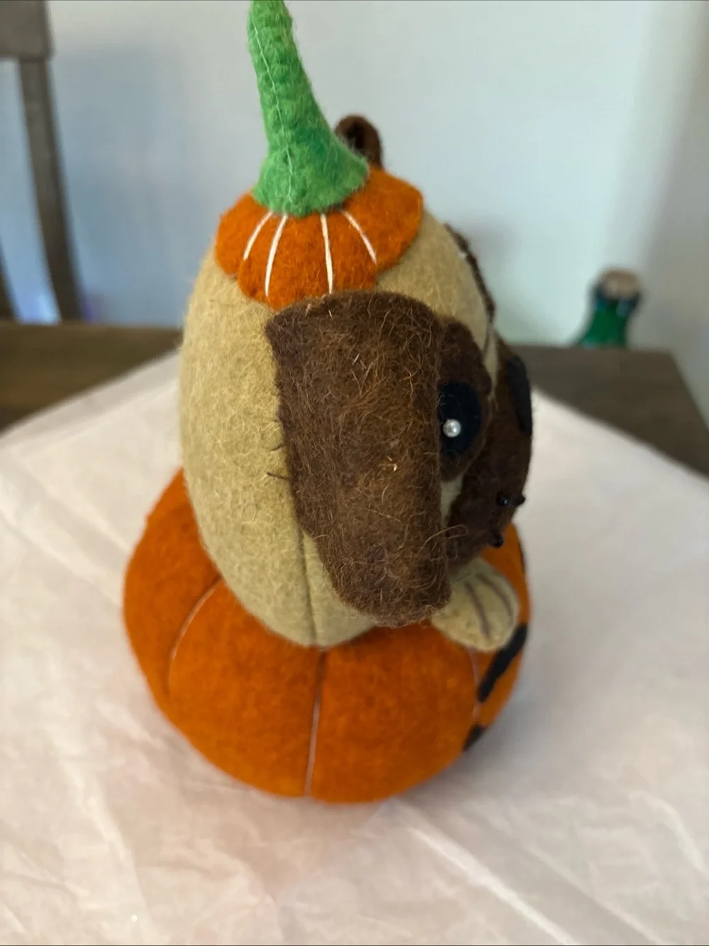 Halloween PUG Wool Plush 11” Jack O Lantern Decor.  New